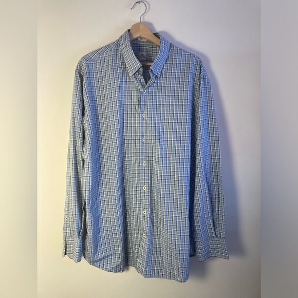 Peter Millar Crown Shirt XL Long Sleeve Button Down Blue Green Plaid Collared - Picture 2 of 7